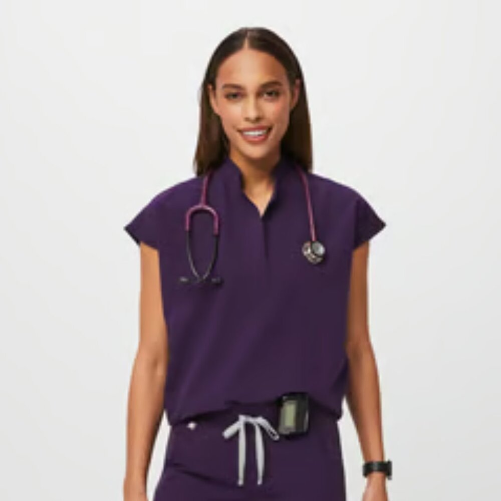 Figs Women's 'Rafaela' Oversized Cap Sleeve Scrubs Top in Deep Purple Size XL